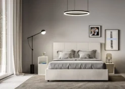 Letto 160x190 matrimoniale con giroletto imbottito in similpelle bianco LIT445