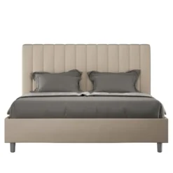 Letto 160x190 matrimoniale contenitore in similpelle con testiera effetto trapuntato tortora LIT482