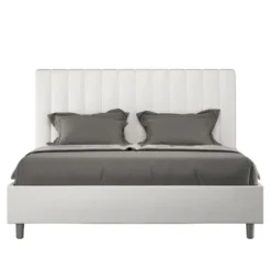 Letto 160x190 matrimoniale contenitore in similpelle con testiera effetto trapuntato bianco LIT482