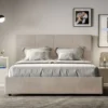 Letto 160x190 matrimoniale contenitore con giroletto imbottito in microfibra sabbia beige LIT448