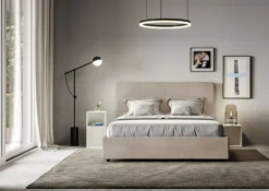 Letto 160x190 matrimoniale contenitore con giroletto imbottito in microfibra sabbia beige LIT448