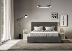 Letto 160x190 matrimoniale contenitore con giroletto imbottito in microfibra grigio LIT448