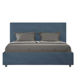 Letto 160x190 matrimoniale contenitore con giroletto imbottito in microfibra blu LIT448