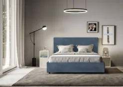 Letto 160x190 matrimoniale contenitore con giroletto imbottito in microfibra blu LIT448