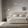 Letto 160x200 matrimoniale contenitore con giroletto imbottito in microfibra sabbia beige LIT452