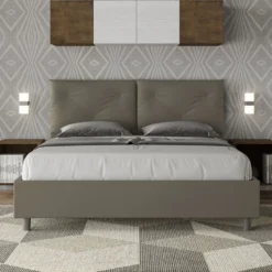 Letto 160x190 matrimoniale contenitore con testiera imbottita con tre bottoni similpelle cappuccino LIT434