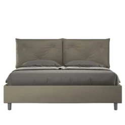 Letto 160x190 matrimoniale contenitore con testiera imbottita con tre bottoni similpelle cappuccino LIT434