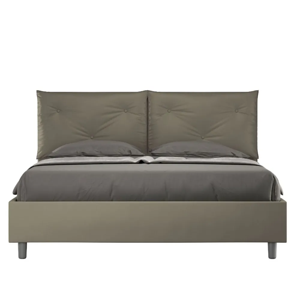 Letto 160x190 matrimoniale contenitore con testiera imbottita con tre bottoni similpelle cappuccino LIT434