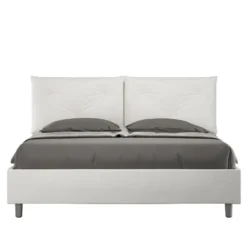 Letto 160x190 matrimoniale contenitore con testiera imbottita con tre bottoni similpelle bianco LIT434