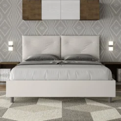 Letto 160x190 matrimoniale contenitore con testiera imbottita con tre bottoni similpelle bianco LIT434