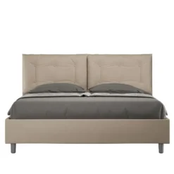 Letto 160x190 matrimoniale contenitore design trapuntato con testiera imbottita e bottoni tortora LIT428