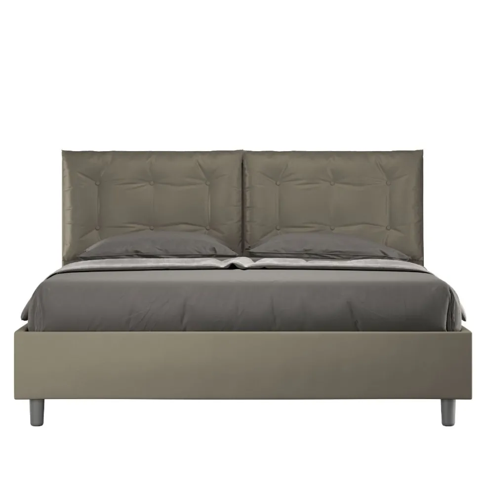 Letto 160x190 matrimoniale contenitore design trapuntato con testiera imbottita e bottoni cappuccino LIT428