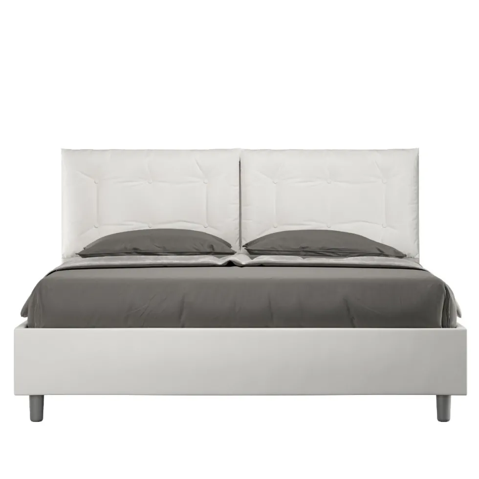 Letto 160x190 matrimoniale contenitore design trapuntato con testiera imbottita e bottoni bianco LIT428
