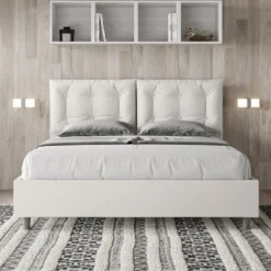 Letto 160x190 matrimoniale contenitore design trapuntato con testiera imbottita e bottoni bianco LIT428