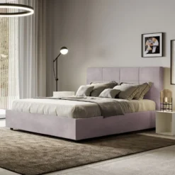 Letto 160x210 matrimoniale contenitore con giroletto imbottito in microfibra glicine lilla LIT456