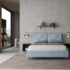 Letto 160x210 matrimoniale contenitore con testiera imbottita con tre bottoni microfibra azzurro LIT444