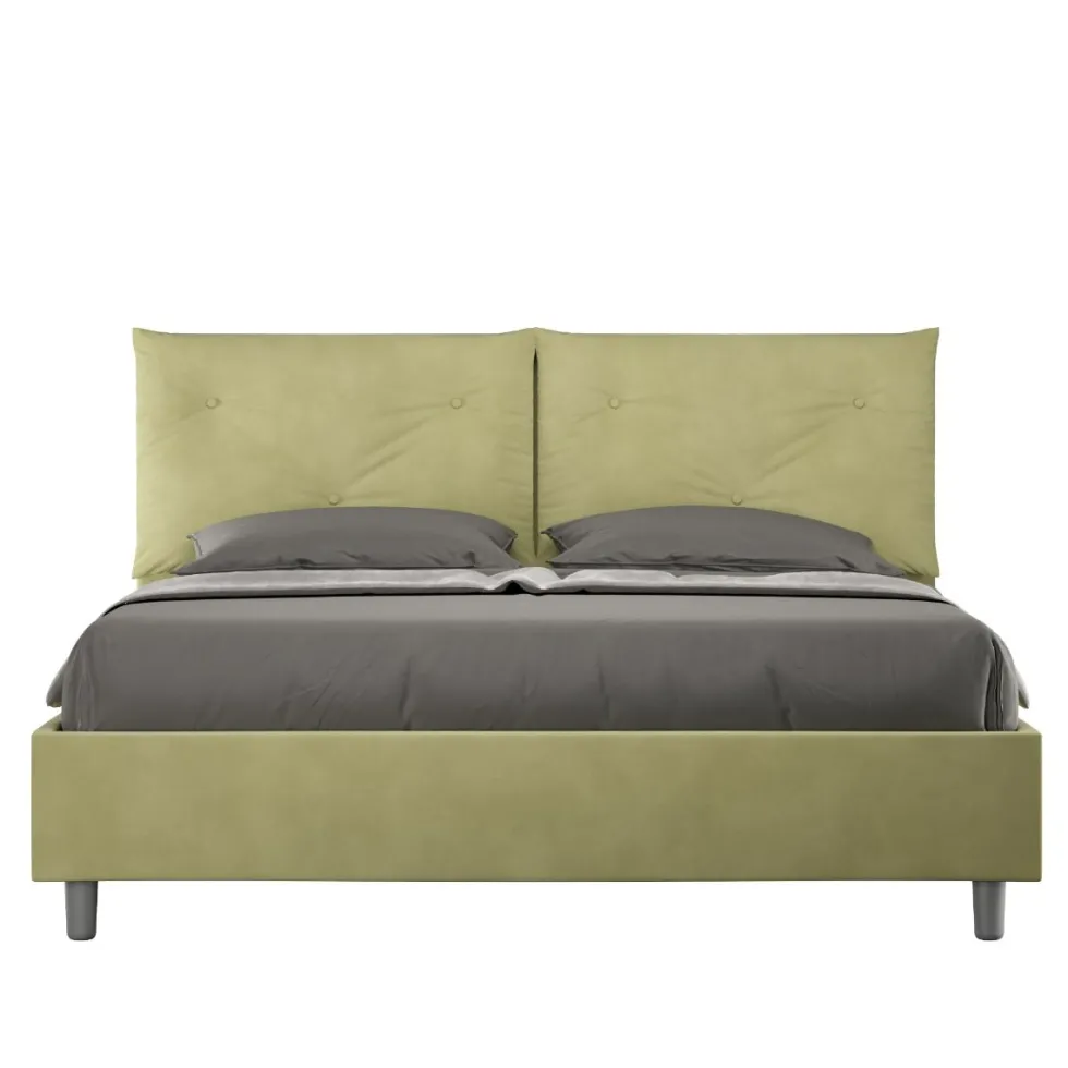 Letto 160x190 matrimoniale contenitore con testiera imbottita con tre bottoni microfibra tè verde LIT436