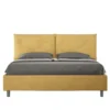 Letto 160x190 matrimoniale contenitore con testiera imbottita con tre bottoni microfibra ocra LIT436