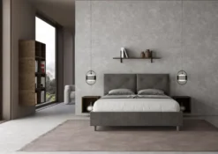 Letto 160x190 matrimoniale contenitore con testiera imbottita con tre bottoni microfibra grigio LIT436