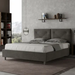 Letto 160x190 matrimoniale contenitore con testiera imbottita con tre bottoni microfibra grigio LIT436