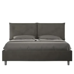 Letto 160x190 matrimoniale contenitore con testiera imbottita con tre bottoni microfibra grigio LIT436