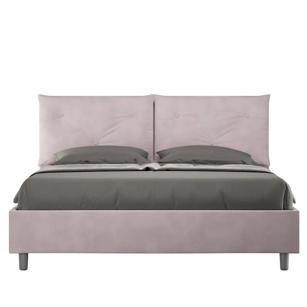 Letto 160x190 matrimoniale contenitore con testiera imbottita con tre bottoni microfibra glicine lilla LIT436