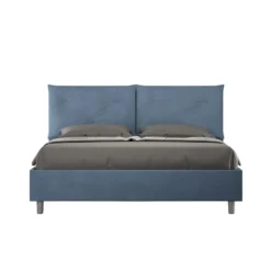 Letto 160x190 matrimoniale contenitore con testiera imbottita con tre bottoni microfibra blu LIT436