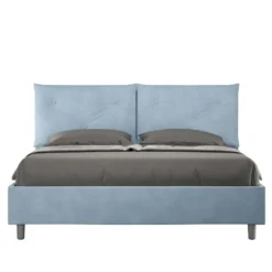 Letto 160x190 matrimoniale contenitore con testiera imbottita con tre bottoni microfibra azzurro LIT436