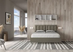 Letto 160x210 matrimoniale contenitore design trapuntato con testiera imbottita e bottoni cappuccino LIT432