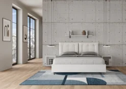 Letto 160x210 matrimoniale contenitore design trapuntato con testiera imbottita e bottoni bianco LIT432