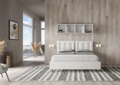 Letto 160x200 matrimoniale contenitore design trapuntato con testiera imbottita e bottoni bianco LIT430