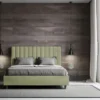 Letto 160x190 matrimoniale contenitore in microfibra con testiera effetto trapuntato tè verde LIT484