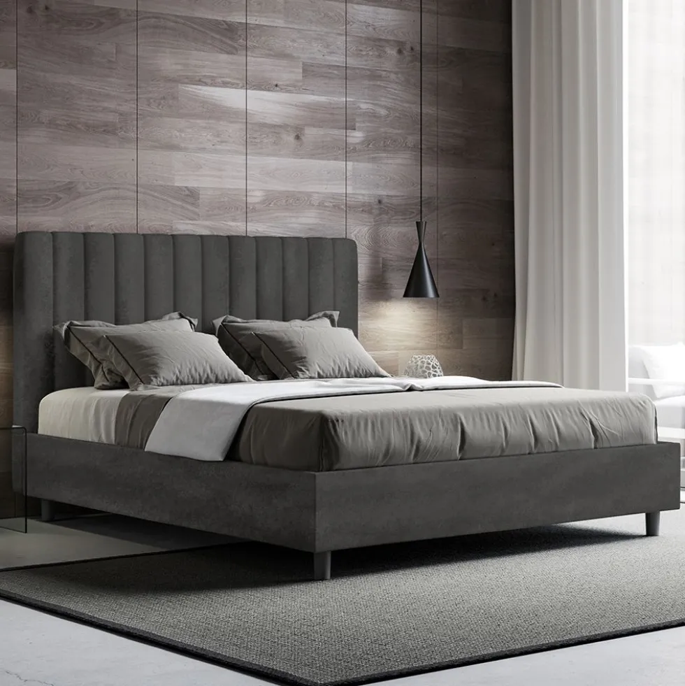Letto 160x190 matrimoniale contenitore in microfibra con testiera effetto trapuntato grigio LIT484