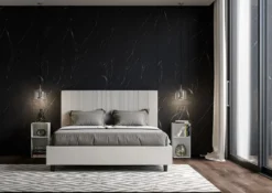 Letto 160x190 matrimoniale contenitore in similpelle e testiera linee verticali bianco LIT476