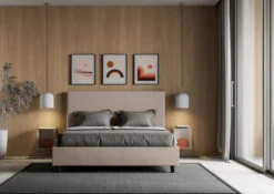Letto 160x190 matrimoniale contenitore con testiera trapuntata linee orizzontali tortora LIT458