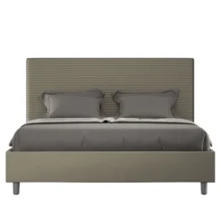 Letto 160x190 matrimoniale contenitore con testiera trapuntata linee orizzontali cappuccino LIT458