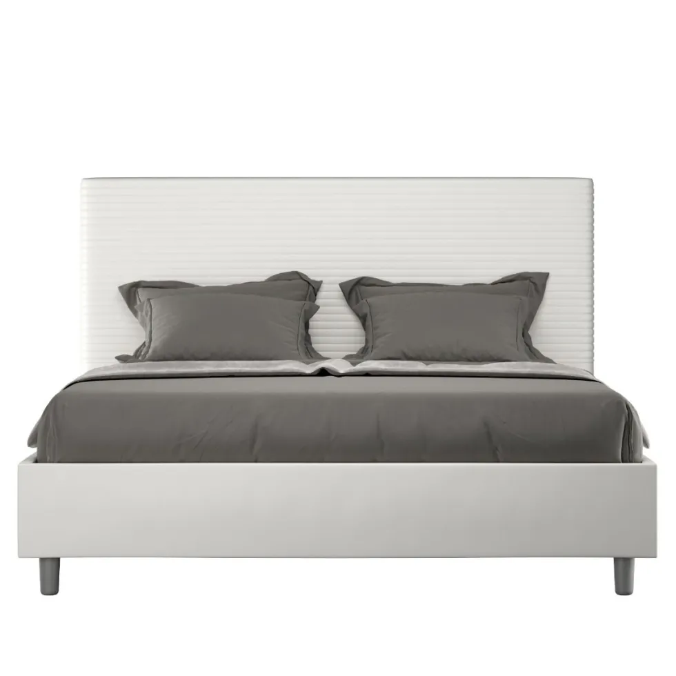 Letto 160x190 matrimoniale contenitore con testiera trapuntata linee orizzontali bianco LIT458