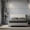 Letto 160x200 matrimoniale contenitore con testiera a quadretti in similpelle bianco LIT466