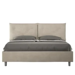 Letto 160x190 matrimoniale con testiera imbottita con tre bottoni microfibra sabbia beige LIT435