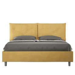 Letto 160x190 matrimoniale con testiera imbottita con tre bottoni microfibra ocra LIT435