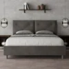 Letto 160x190 matrimoniale con testiera imbottita con tre bottoni microfibra grigio LIT435