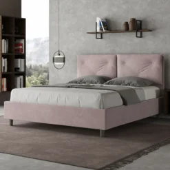 Letto 160x190 matrimoniale con testiera imbottita con tre bottoni microfibra glicine lilla LIT435