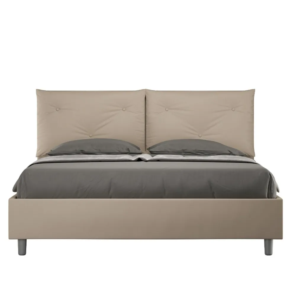 Letto 160x200 matrimoniale con testiera imbottita con tre bottoni similpelle tortora LIT437
