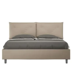 Letto 160x190 matrimoniale con testiera imbottita con tre bottoni similpelle tortora LIT433