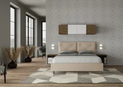 Letto 160x190 matrimoniale con testiera imbottita con tre bottoni similpelle tortora LIT433