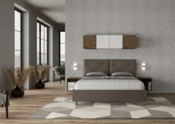 Letto 160x190 matrimoniale con testiera imbottita con tre bottoni similpelle cappuccino LIT433