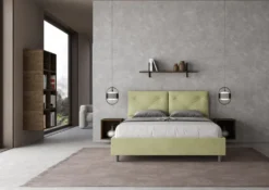 Letto 160x200 matrimoniale con testiera imbottita con tre bottoni microfibra tè verde LIT439