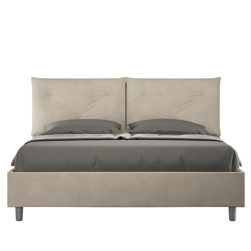 Letto 160x200 matrimoniale con testiera imbottita con tre bottoni microfibra sabbia beige LIT439