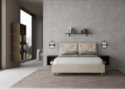 Letto 160x200 matrimoniale con testiera imbottita con tre bottoni microfibra sabbia beige LIT439