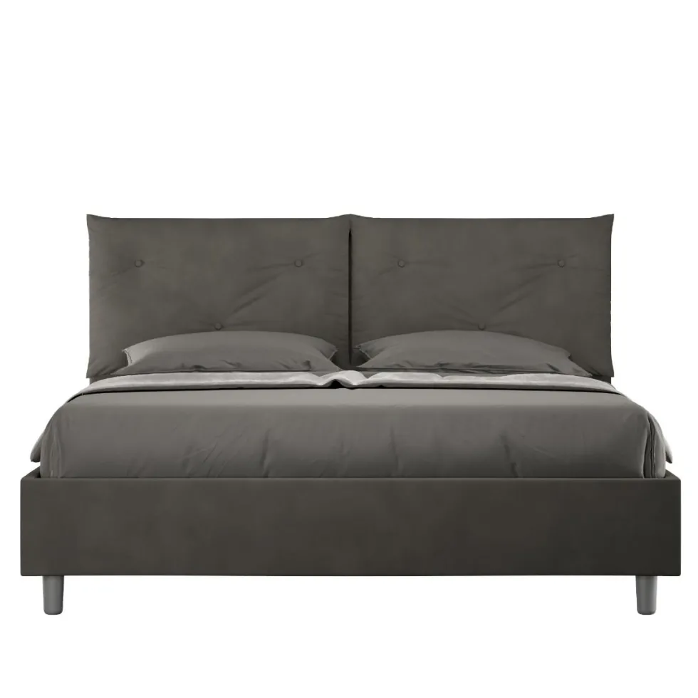 Letto 160x200 matrimoniale con testiera imbottita con tre bottoni microfibra grigio LIT439